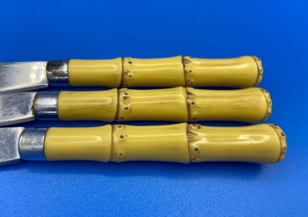 3 vintage mid-century butter knives with faux bamboo handles
