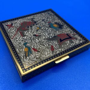 Mid-century Volupte compact with enamel inlay animal design