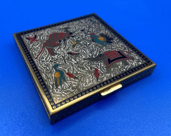 Mid-century Volupte compact with enamel inlay animal design