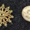 Vintage Gold Tone Snowflake Pin/Brooch with Aqua and White Rhinestones - Image 2