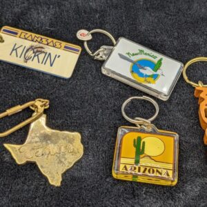Five Souvenir Keychains -- New Mexico, Kansas, Texas, Arizona