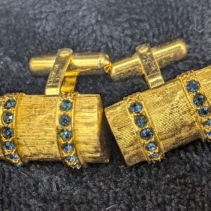 Vintage Christian Dior Gold Cufflinks with Sapphire Colored Stones