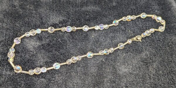 Vintage Aurora Borealis Crystal Bead Necklace | 19" Single Strand Faceted Beads | Elegant Retro Jewelry