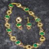 Vintage Gold Tone Necklace and Post Earrings with Geometric Details - Image 2