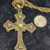 Vintage 1975 Sarah Cov Limited Edition 30" Pearl & Gold Tone Cross Pendant Necklace - Image 3