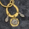 Vintage 30” Gold-Tone Hammered Oval Pendant Necklace | Warrior Medallion & Ornate Charms | Boho Statement Chain with Mixed Metals - Image 3
