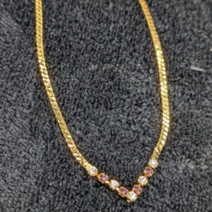 Vintage 18" Gold Tone Necklace with Red and White Rhinestones