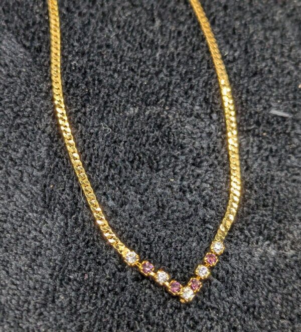 Vintage 18" Gold Tone Necklace with Red and White Rhinestones