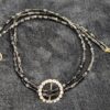 Vintage Black Square Bead Necklace | 24” Beaded Strand with Rhinestone Accent Pendant | Elegant Retro Jewelry - Image 2