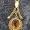 Vintage Sarah Cov Necklace with Large Oval Amber Rhinestone on Mesh Chain - Image 2