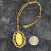 Vintage 17-Inch Brass  Necklace | Yellow Cabochon with Orange Enamel & Amber Rhinestones | Ornate Art Nouveau-Inspired Pendant - Image 2