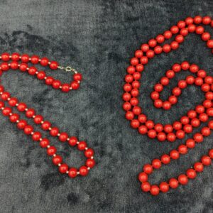 Two Strands of Red Beaded Necklaces, 18" & 36"