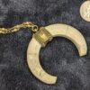 Vintage Bone-Style Horn Crescent Pendant Necklace | 36” Brass Chain | Boho Statement Jewelry with Ornate Brass Accents - Image 2