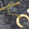 Vintage Bone-Style Horn Crescent Pendant Necklace | 36” Brass Chain | Boho Statement Jewelry with Ornate Brass Accents - Image 3