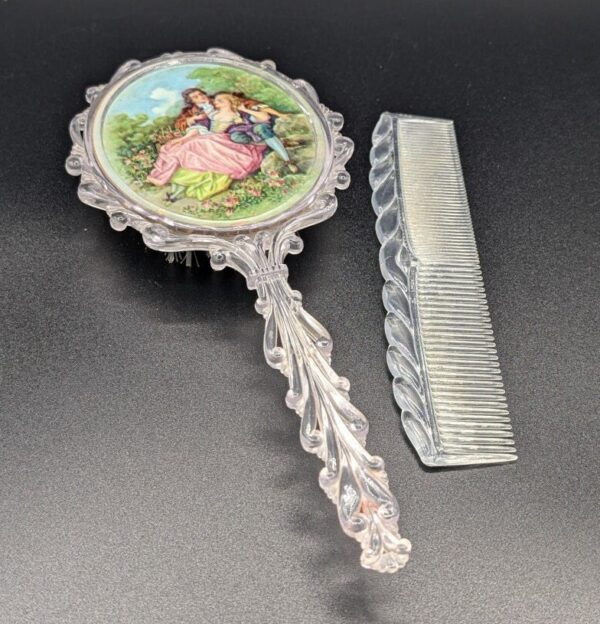 Vintage Brush and Comb Set with Lovers Scene