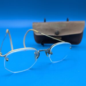 Vintage 12K Gold Filled Frameless Eyeglasses with Case - Retro Antique Optical Glasses Frame