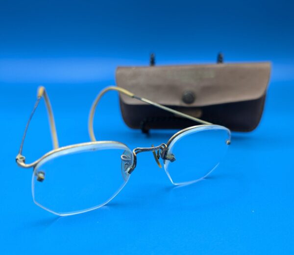 Vintage 12K Gold Filled Frameless Eyeglasses with Case - Retro Antique Optical Glasses Frame