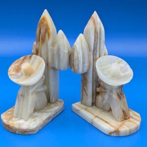 Vintage Mexican Hand-Carved Onyx Siesta Bookends | Unique Marble Decor | Mid-Century Modern | Collectible Art Pieces | Rustic Home Office