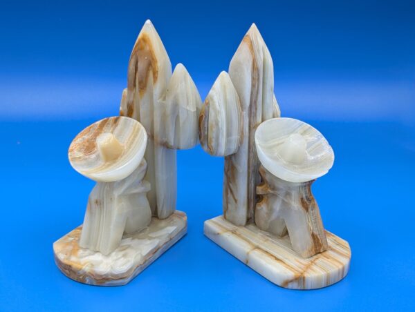 Vintage Mexican Hand-Carved Onyx Siesta Bookends | Unique Marble Decor | Mid-Century Modern | Collectible Art Pieces | Rustic Home Office