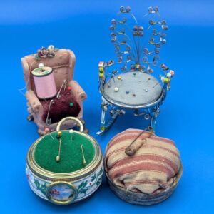Lot of 4 Vintage Handmade Pin Cushions - Canning Lids & Metal, 1950s-1970s Retro Sewing Collectibles
