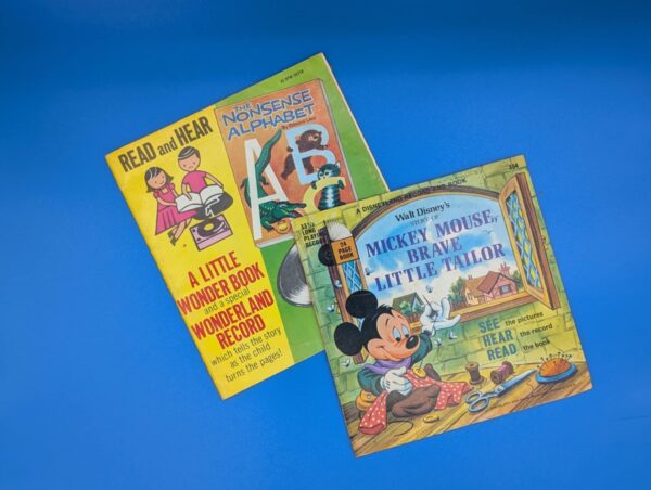 Lot of 2 Vintage See Hear Read Books - Walt Disney's Mickey Mouse, Wonderland's Nonsense Alphabet - Records Missing