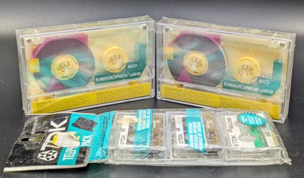 Lot of 5 Vintage Blank Cassette Tapes - New - 2 Standard Size, 3 Mini for Answering Machine