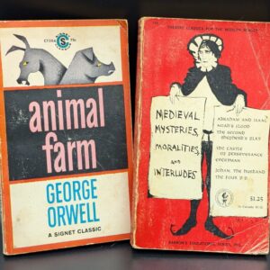 Set of 2 1960s Vintage Paperback Books: "Animal Farm" by George Orwell, "Medieval Mysteries, Moralities, and Interludes"