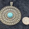 RARE Huge Silver Pendant Necklace with Turquoise center | 65 Grams of Solid Silver | Intricate Handcrafted Boho Statement Necklace - Image 6