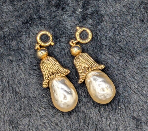 Pair: Vintage Sarah Coventry Golden Mushroom Faux Pearl Pendants | Gold-Tone Mushroom  & Faux Pearl | Versatile as Pendants or Zipper Pulls