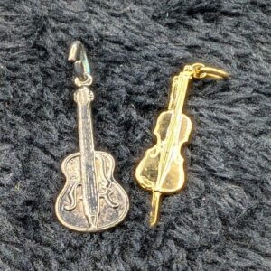 Vintage Music Charms Set - Silver Guitar & Gold Bass/Cello - Unique Jewelry Findings