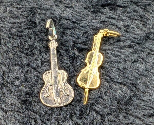 Vintage Music Charms Set - Silver Guitar & Gold Bass/Cello - Unique Jewelry Findings
