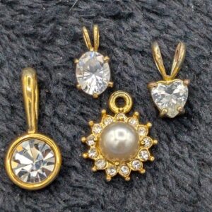 Lot of 4 Vintage Faux Diamond Pendants Gold Tone, Retro Style
