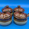 Vintage Country Peddler Ceramic Soup Set, New in Box, Never Used, Rustic Brown, Pottery, Soup Bowls with Lids - Image 4