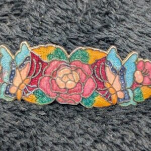 Vintage Floral Cloisonne Barrette Butterfly Hair Clip Antique Hair Accessory Handcrafted Jewelry