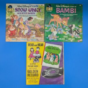 Lot of 3 Vintage Disney See Hear Read Books with Records: Bambi, Snow White, Three Little Pigs