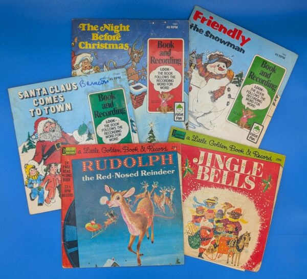 Lot of 5 Vintage Children's See Hear Read Books with Records - Disney, Peter Pan, Little Golden Books - Christmas Classics