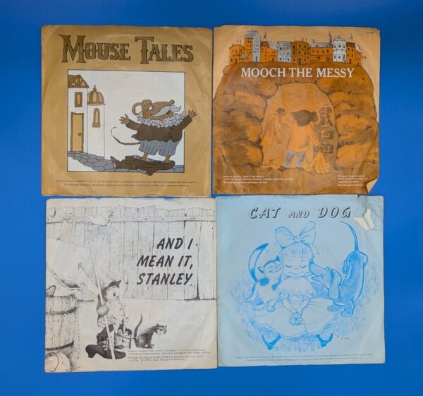 Lot of 4 Vintage Children's Story Records - Mouse Tales, Mooch the Messy, And I Mean It, Stanley, Cat and Dog