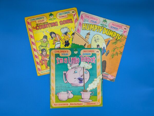 Lot of 3 Vintage Peter Pan Children's Records – I'm a Little Teapot, Ten Little Indians Counting Song, Humpty Dumpty Classics