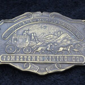 Vintage Brass Belt Buckle for 1.5" Belts --Stagecoach Scene Tombstone Mining Co Arizona New Mexico Express Koleaco Enterprises Garland Texas