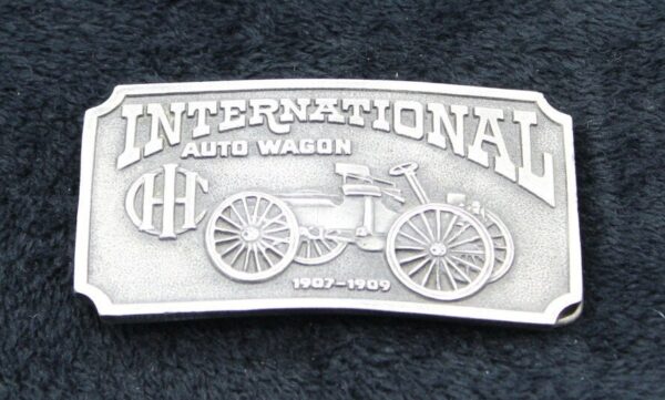 Vintage 1974 Brass Belt Buckle for up to 1.75" Belt -- IHC International Auto Wagon 1907-1909 by Bergamot Brass Works