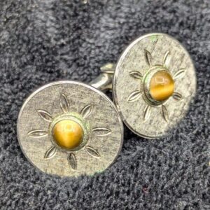 Vintage Lamode Sterling Silver Cufflinks with Tiger Eye