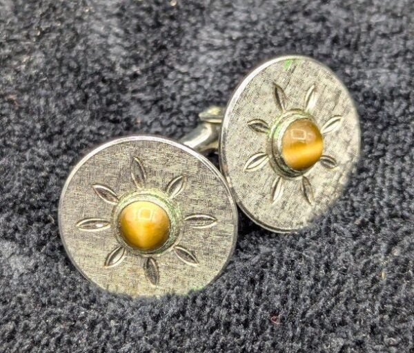 Vintage Lamode Sterling Silver Cufflinks with Tiger Eye