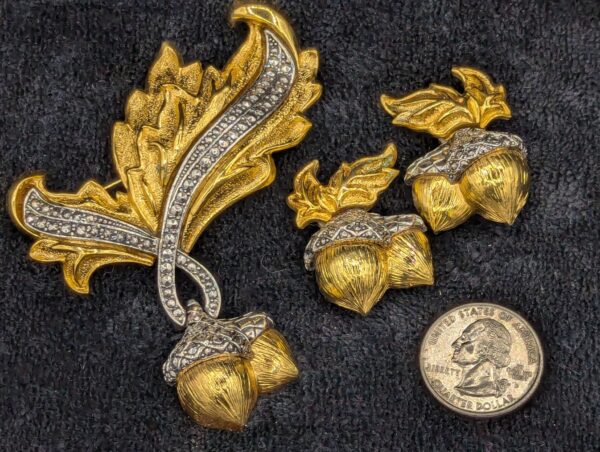 Vintage Avon Acorn & Oak Leaf Brooch and Clip-on Earrings