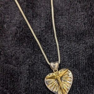 Vintage .925 Sterling Silver Heart Lavaggi Pendant with Gold Angel