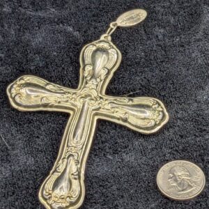 Vintage Gorham 1831 Silver Plated Dimensional Chantilly Cross Pendant, Double-Sided, 4" Tall