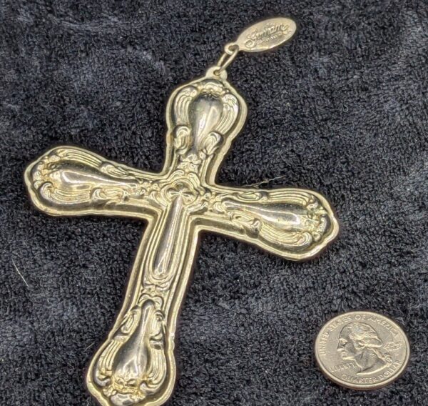 Vintage Gorham 1831 Silver Plated Dimensional Chantilly Cross Pendant, Double-Sided, 4" Tall