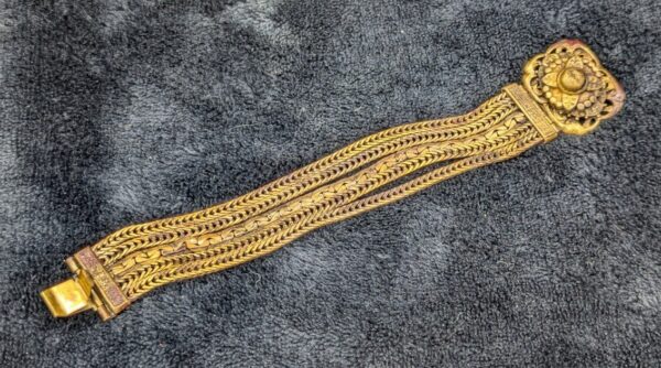 Vintage Multi Chain Gold Tone Bracelet with Medallion Clasp