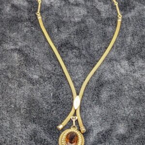 Vintage Sarah Cov Necklace with Large Oval Amber Rhinestone on Mesh Chain
