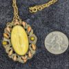 Vintage 17-Inch Brass  Necklace | Yellow Cabochon with Orange Enamel & Amber Rhinestones | Ornate Art Nouveau-Inspired Pendant - Image 8