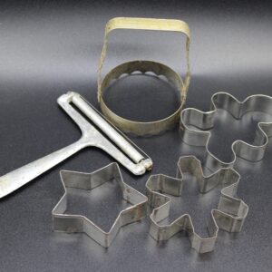 Vintage Kitchen Tools Lot: Cookie, Biscuit Cutters, Cheese Slicer, Metal Shapes